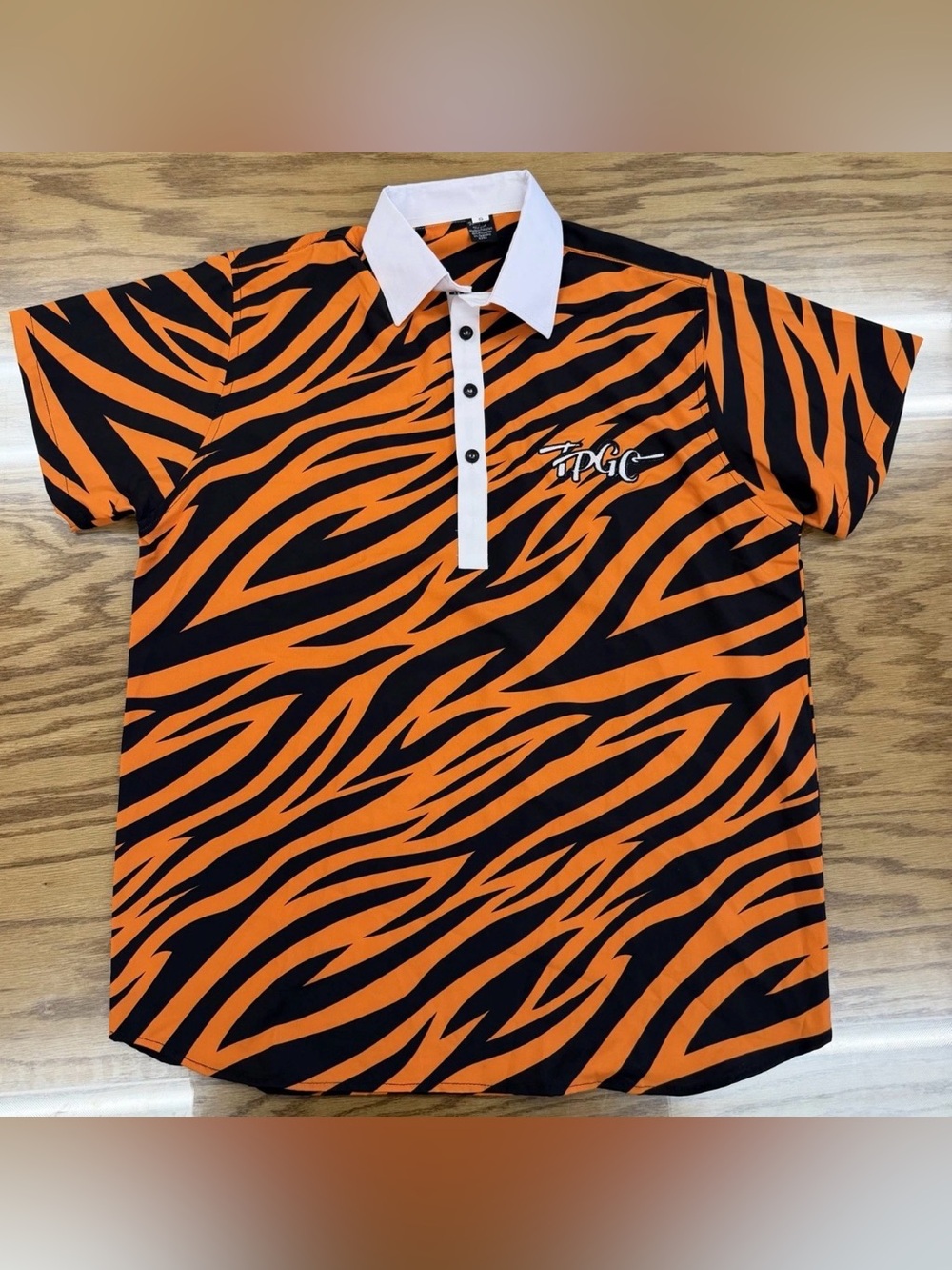 Trailer Park Golf Club Polo Shirt XL 23 x 28 Tiger Orange Black Bengals AOP TPGC